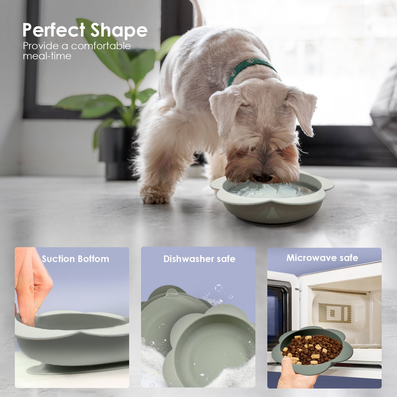 P.T. Supply Co. Gray Small Flower-Shaped Silicone Pet Bowl with Non-Slip Suction Base