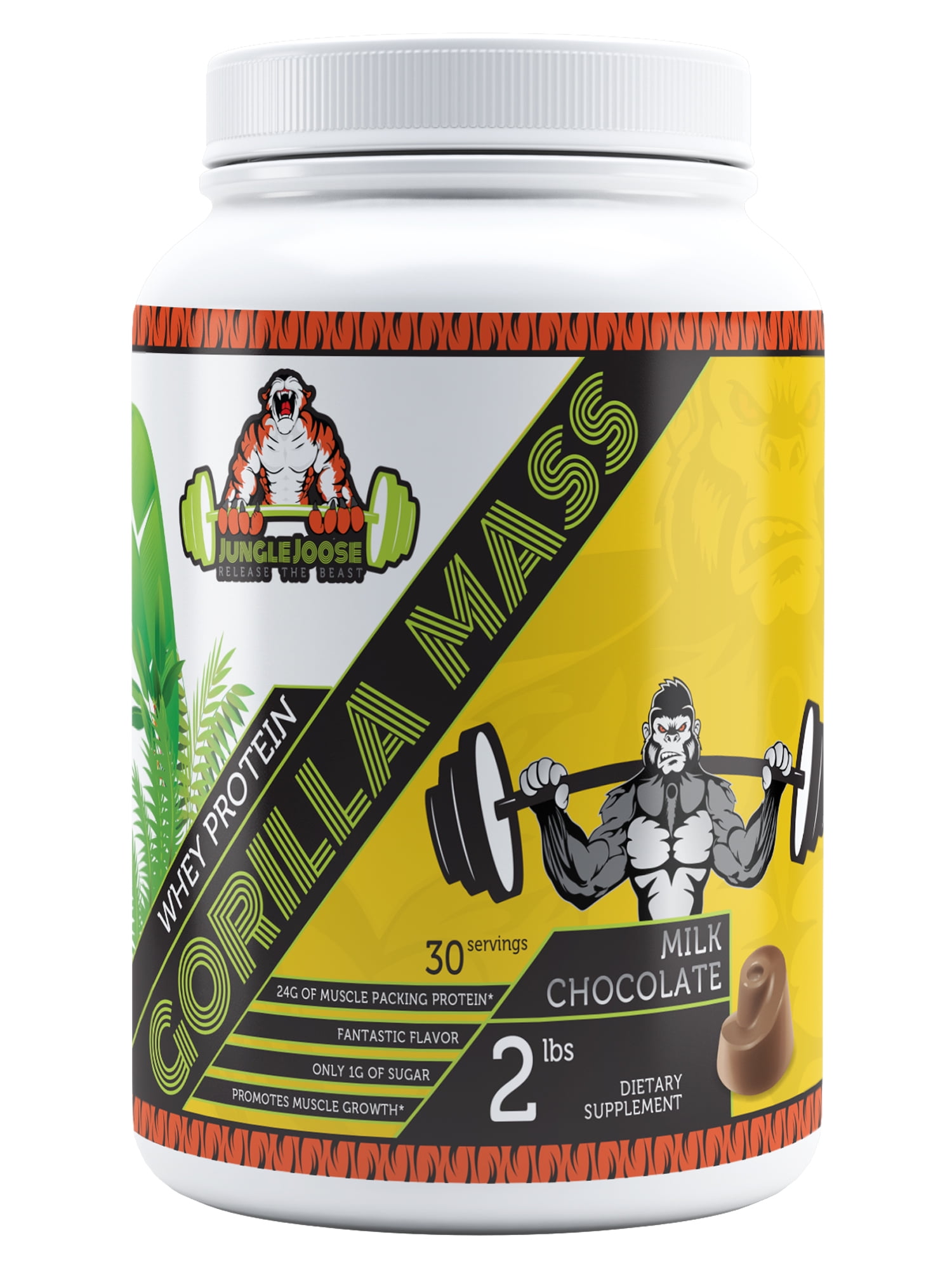Jungle Joose GORILLA MASS Protein Powder Chocolate 2 lbs, 1g Sugar, 24g