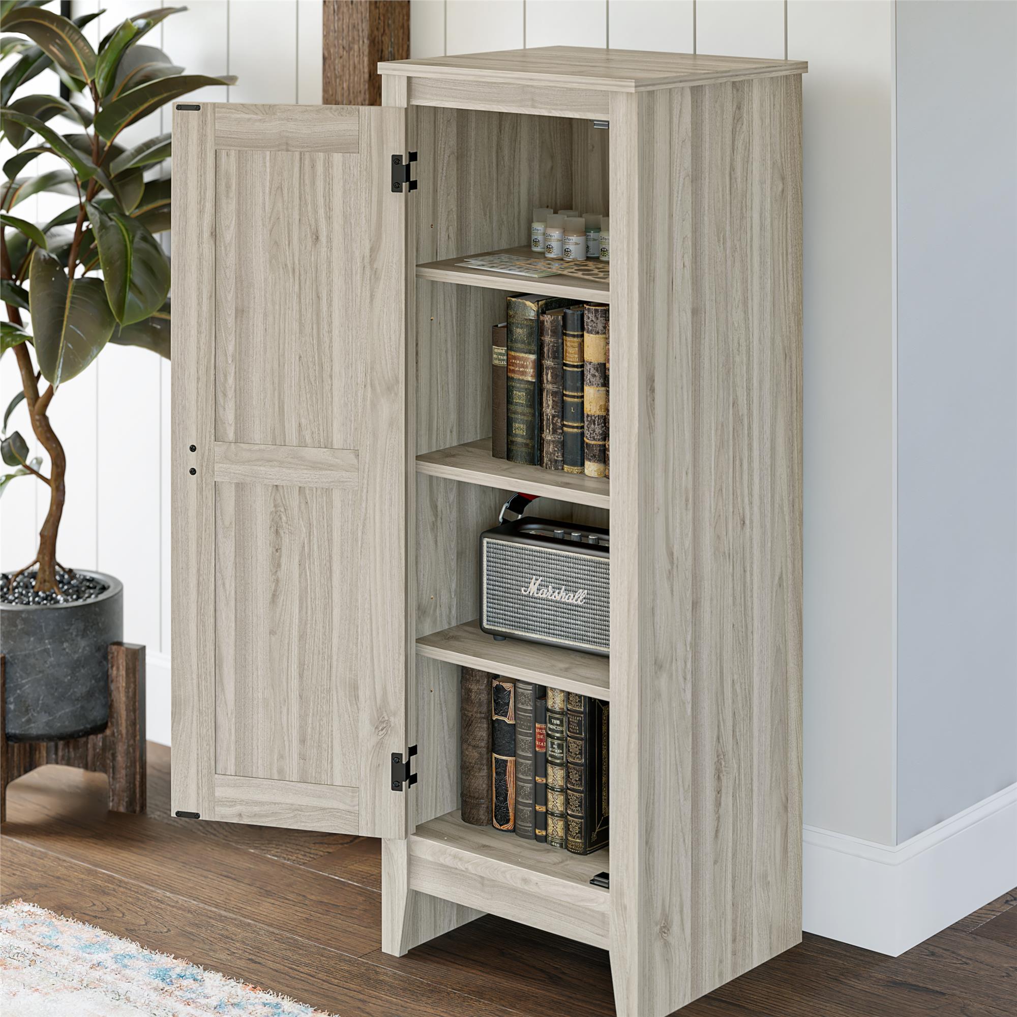 Woven Paths Scandi Farmhouse Storage Cabinet, Light Walnut