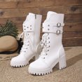 thumbnail image 5 of Women's Casual Mid Calf Boots, Punk Double Buckle Rivet Platform Side Zipper Lace Up Design with Breathable Lining, Trendy Boots for Daily Party Gift, 5 of 7