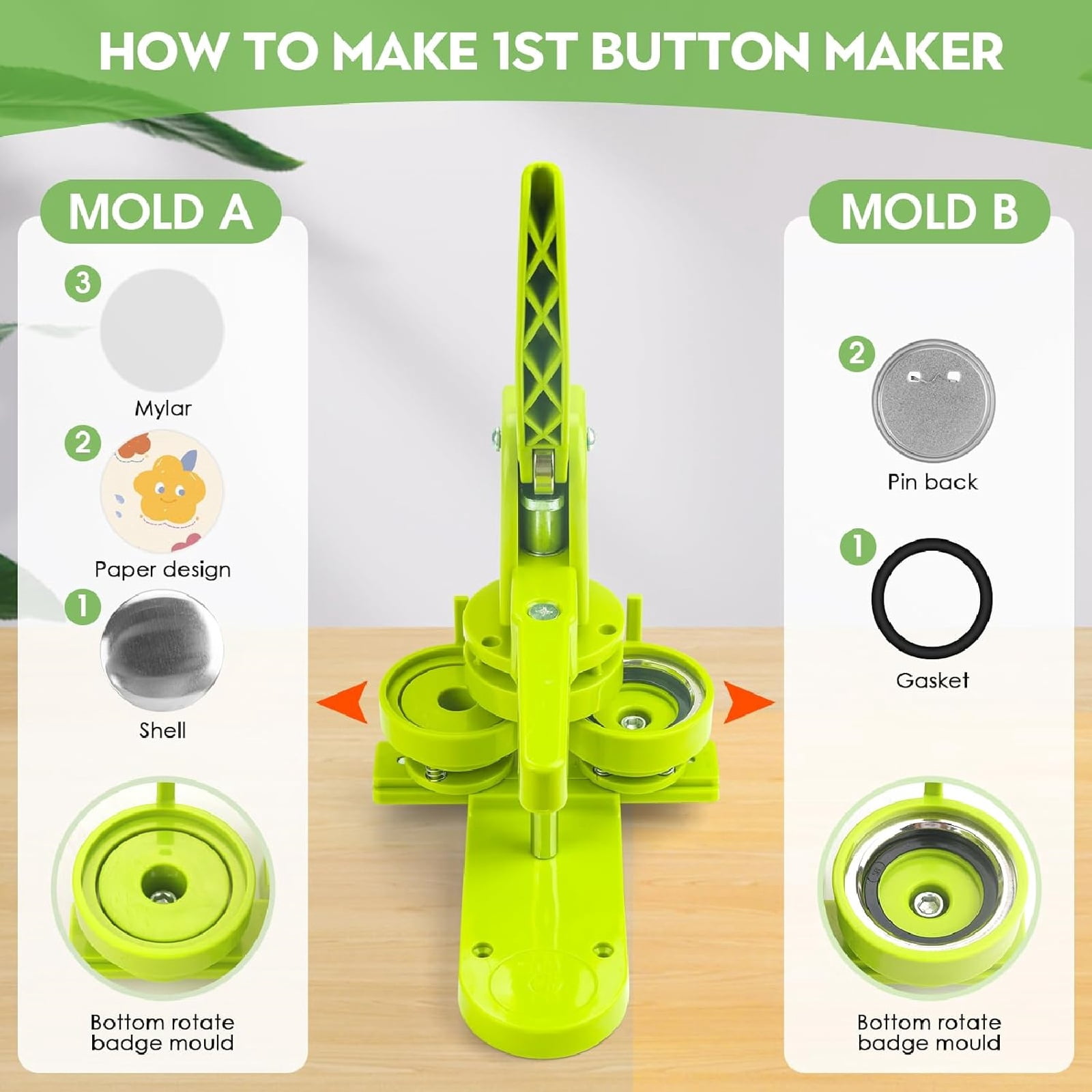 Waxgamo Button Maker Machine 58mm, Professional Badge Making Kit with 100 Parts, Installation Free DIY Pin Badge Maker, Ideal Pin Press Machine Gift for Crafts, Schools