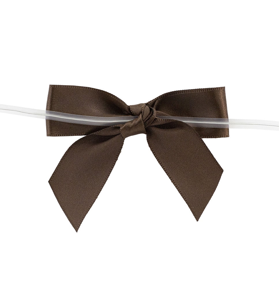 Brown Satin Pre-tied Decorative Bows - 3 wide, Set of 10, Wedding