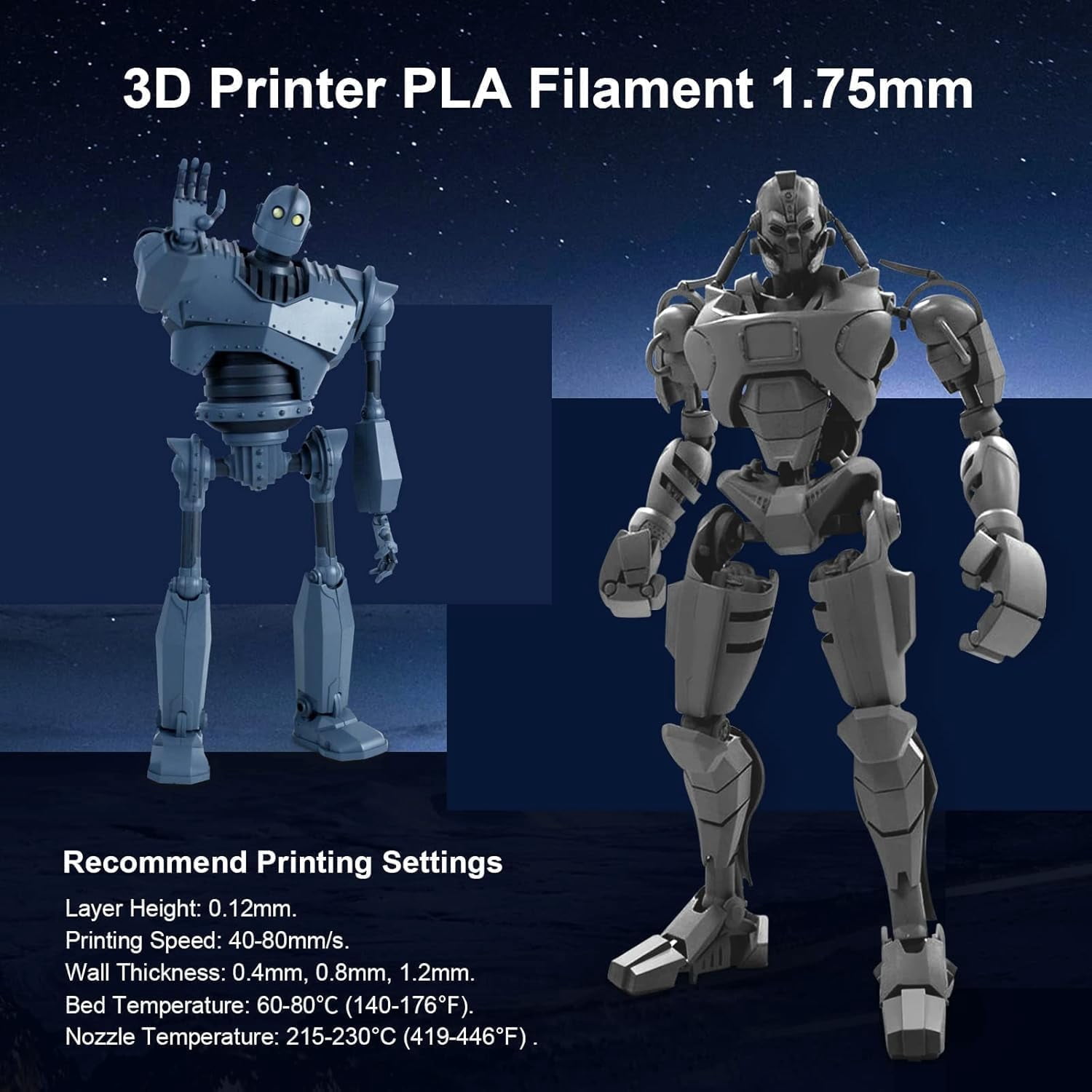 PLA Filament 1.75mm Bundle, 3D Printer Bundle 250g, 8 Rolls, 2kg Total, Black+White+Grey+Transparent+Red+Klein Blue+Sunny Orange+Green