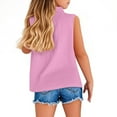 thumbnail image 4 of Fesfesfes 5-16 Years Girls Cotton Linen Shirts Solid Color Sleeveless Summer Vacation Tunic Tops Oversized Tshirts V Neck Dressy Blouses Button Turn Down Tops(Pink,15 Years), 4 of 7