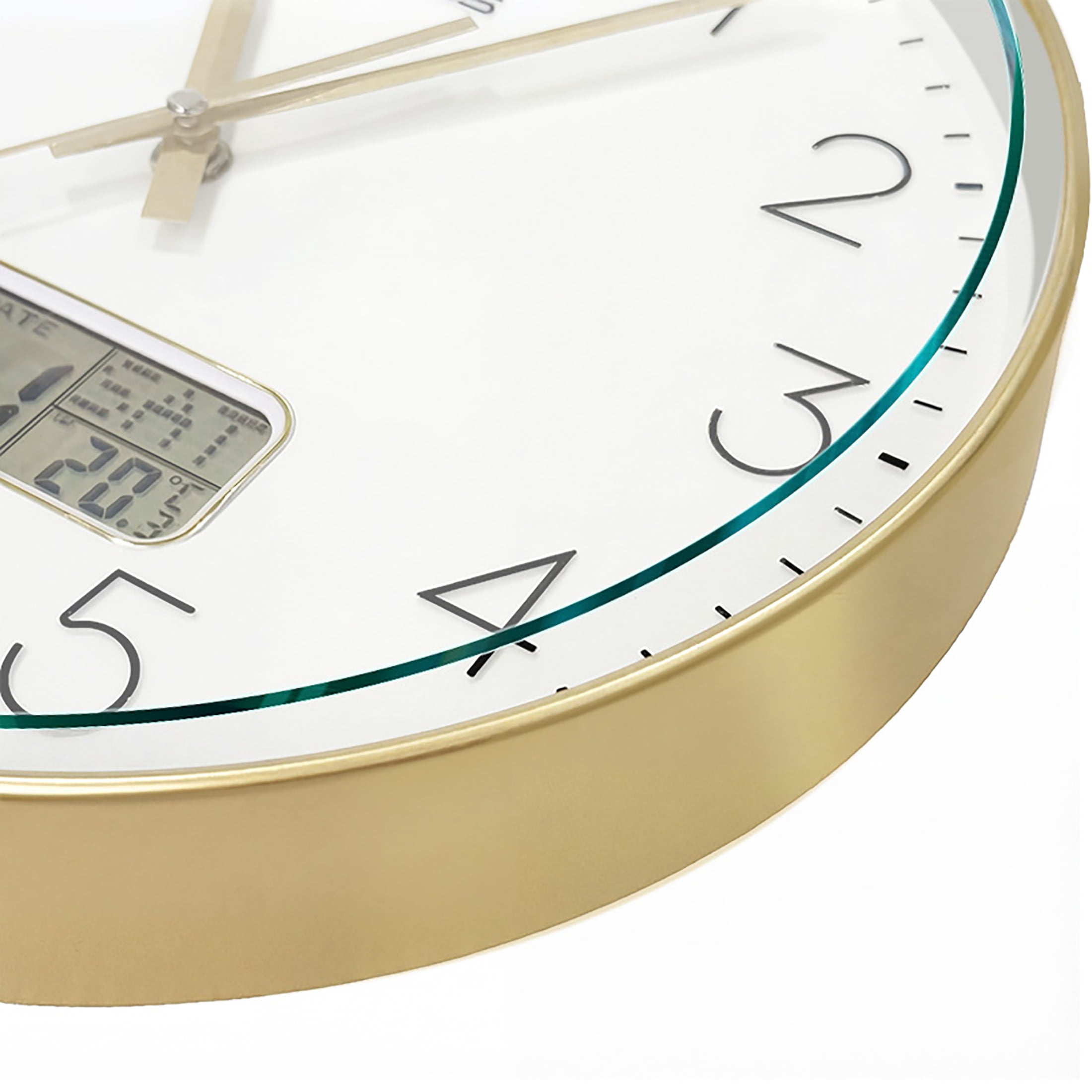 TIMESS 12 Inch Silent Wall Clock with Date Display, Large Easy-Read Numbers, Battery Operated, Modern Home Clock (Gold)