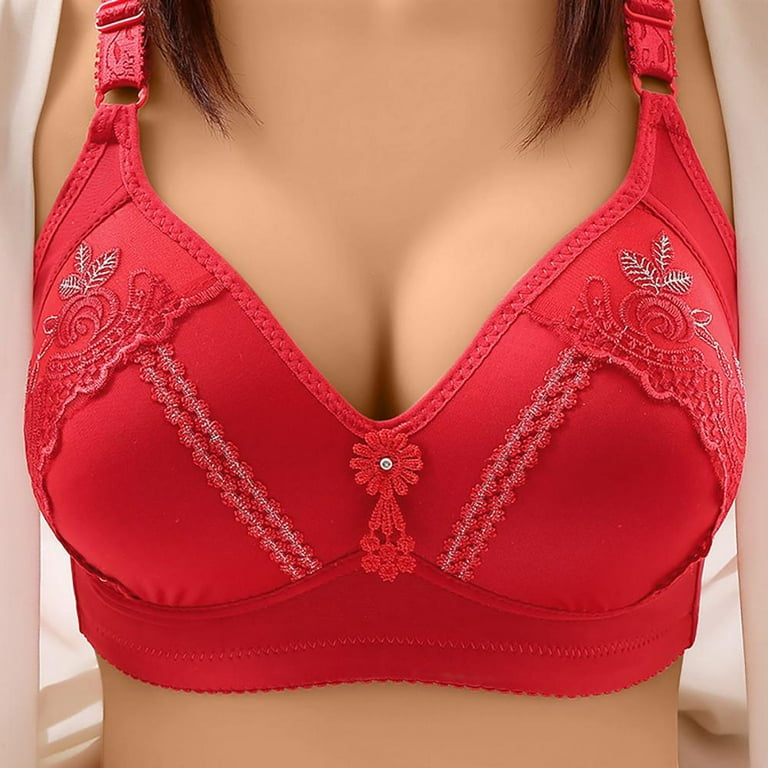 Tdoqot Womens Wireless Bras- Comfy Soft Touch Breathe Smoothing Plus Size  Lace Thin Bras for Women Red Size XL 