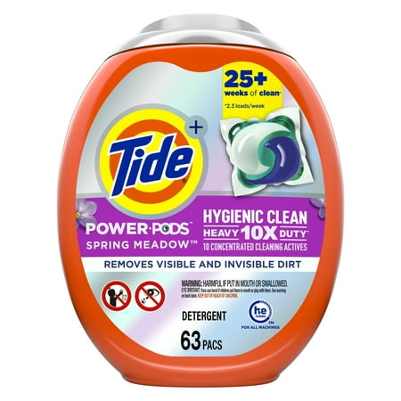 product image of Tide Hygienic Clean Heavy 10x Duty Power PODS Laundry Detergent Pacs, Spring Meadow, 63 count, For Visible and Invisible Dirt