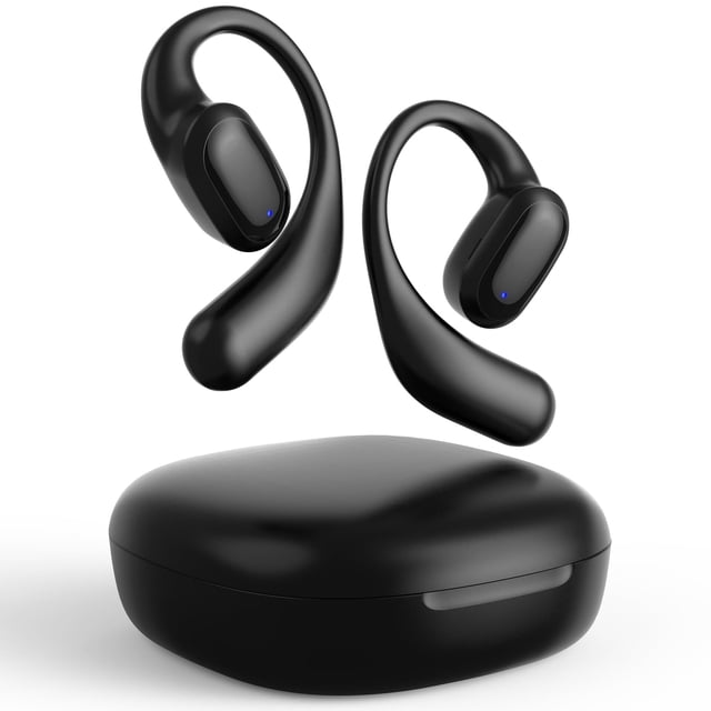 Mythsound Auriculares abiertos, auriculares inalámbricos Bluetooth 5.3 con ganchos para los oídos, 75 horas de reproducción, carga rápida, resistentes al sudor, estuche de carga con pantalla digital p