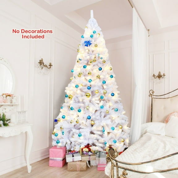 Topbuy 9ft White Christmas Pine Tree Hinged Artificial Decoration w/ 2132 Tips & Metal Stand