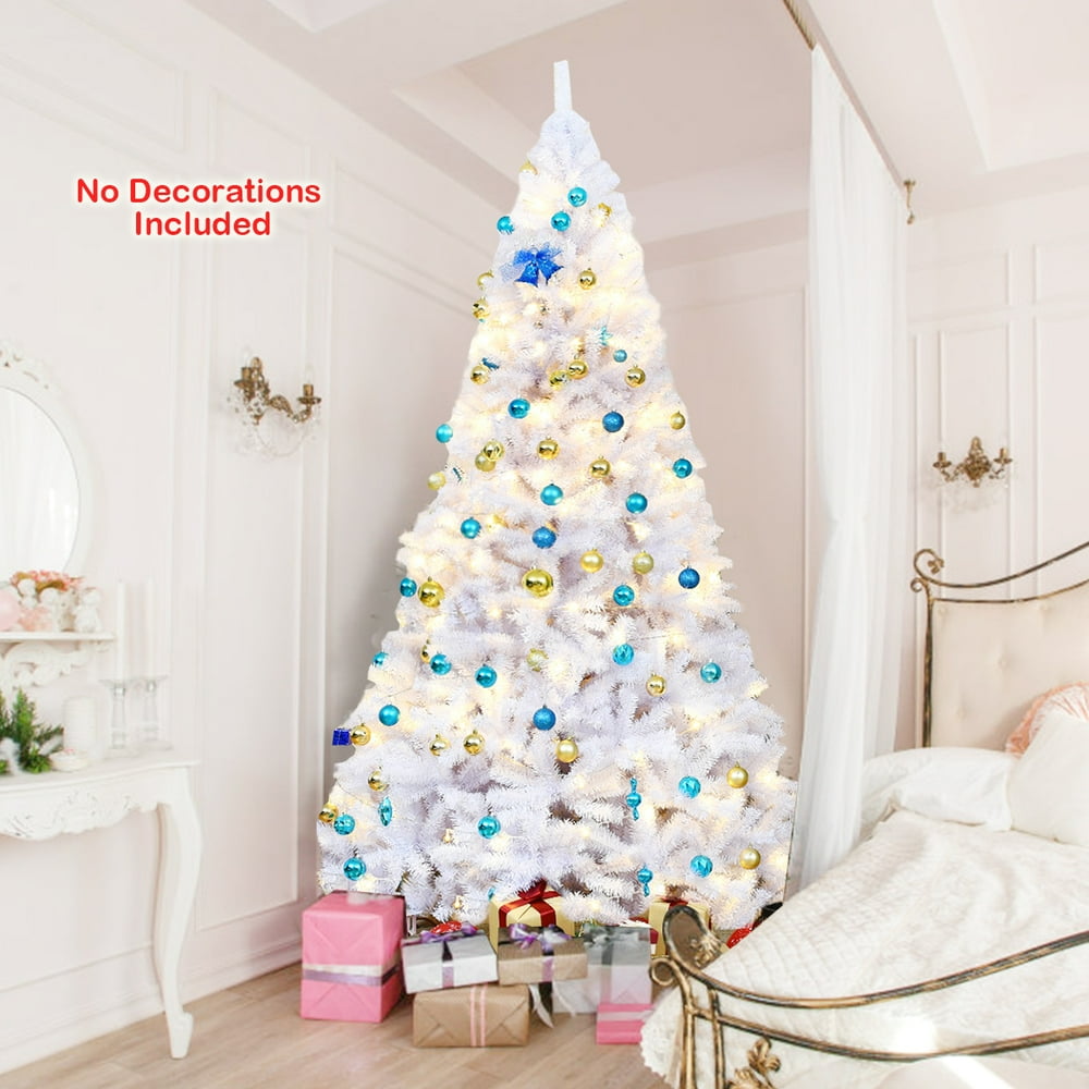 Topbuy 9ft White Christmas Pine Tree Hinged Artificial Decoration w