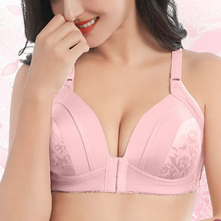 UoCefik Front Closure Bras for Women Push Up Padded Wirefree Bras Pink M 