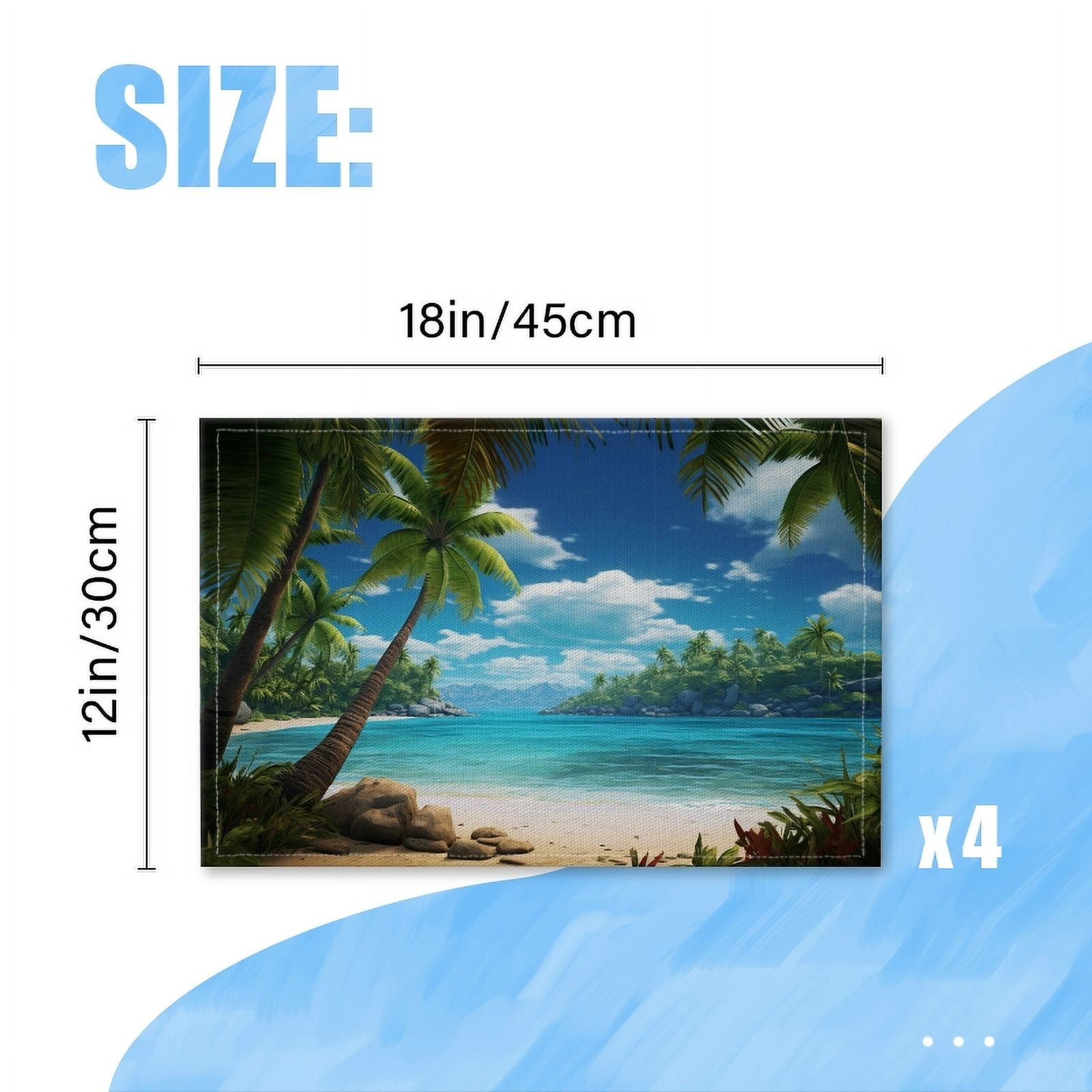 BaHomeck placemats Set of 4 Stunning Tropical Beach Scene With Palm Trees Cotton Linen rectangle Placemats for Kitchen Dining Table Indoor,Outdoor,18*12inch