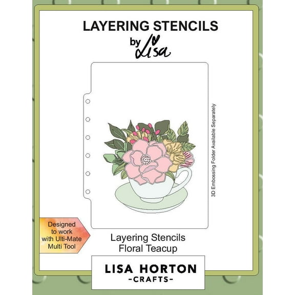 Lisa Horton Crafts Layering Stencils 5"X7"-Floral  Teacup