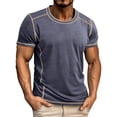 thumbnail image 2 of KeShDi Mens T Shirts Workout Tops Muscle Shirts Men's Fashionable Solid Color Short Sleeved Casual Round Neck Pocket Pullover T-shirt Top Navy M, 2 of 7