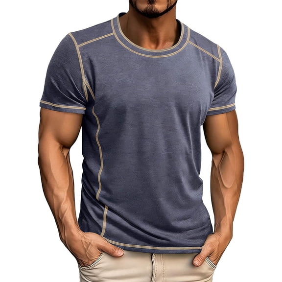 Umfun Men Contrast Stitch Short Sleeve Crew Neck T-Shirt Slim Fit Casual Wear for Sports and Daily Casual