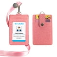 thumbnail image 1 of GOGO Snap Button Security PU Heavy Duty Badge Holder Clip With Lanyard, 3 Card Slots-Ribbon Pink, 1 of 8