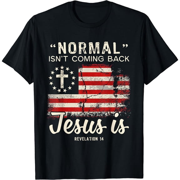 Normal Isn't Coming Back Jesus Is American Flag T-Shirt Black Large