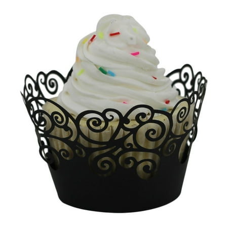 Cupcake Postcard - 50pc Christmas Lace Laser Cut Cupcake Wrapper Liner Baking Cup Muffin Black