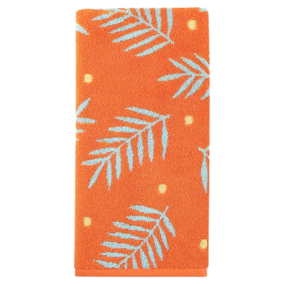 Unique Bargains Cotton Soft Absorbent Leaf Pattern Towel Orange 1pc 29" x 13"