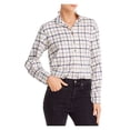 thumbnail image 1 of LA VIE BY REBECCA TAYLOR Womens White Plaid Cuffed Sleeve Collared Button Up Top L, 1 of 2