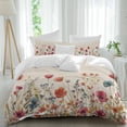thumbnail image 2 of Pink Orange Teal Spring Floral Duvet Cover Set,Watercolor Botanical Summer Flowers Soft Duvet Cover Twin Size Bedding Set 4Pcs,1 Quiltcover and 2 Pillowcases with Zipper,1 Bed Sheet for All Seasons, 2 of 9