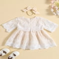 thumbnail image 3 of AMERTEER Bébé Filles Été Princesse Robe Tenues Demi Manche Col Rond Dentelle Maille Robe + Bandeau Ensembles, 3 of 9