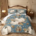 thumbnail image 2 of Erosebridal Pumpkin Leaves Twin Quilt Set 2 Pieces,Fall Harvest Twin Coverlet Set,Teal,1 Bedspread and 1 Pillowcase, 2 of 7