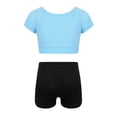 thumbnail image 2 of iiniim Kids Girls Two Piece Sports Active Outfits Short Sleeves Tops with Bottoms Set Gymnastic Dancewear Size 3-14 Light Blue 10-12, 2 of 7