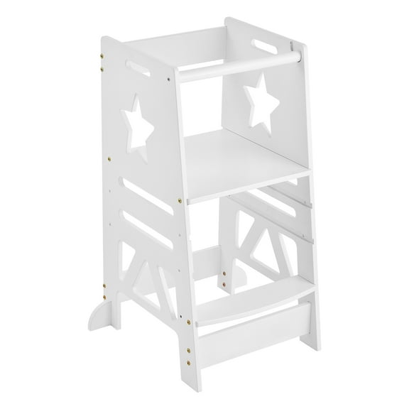 KFFKFF Kids Toddler Step Stool, 3-Level Height Adjustable Toddler Standing Tower for Kids, 350LBS Loading Toddler Kitchen Stool Helper with Safety Rail, Bamboo Tower Learning Stool