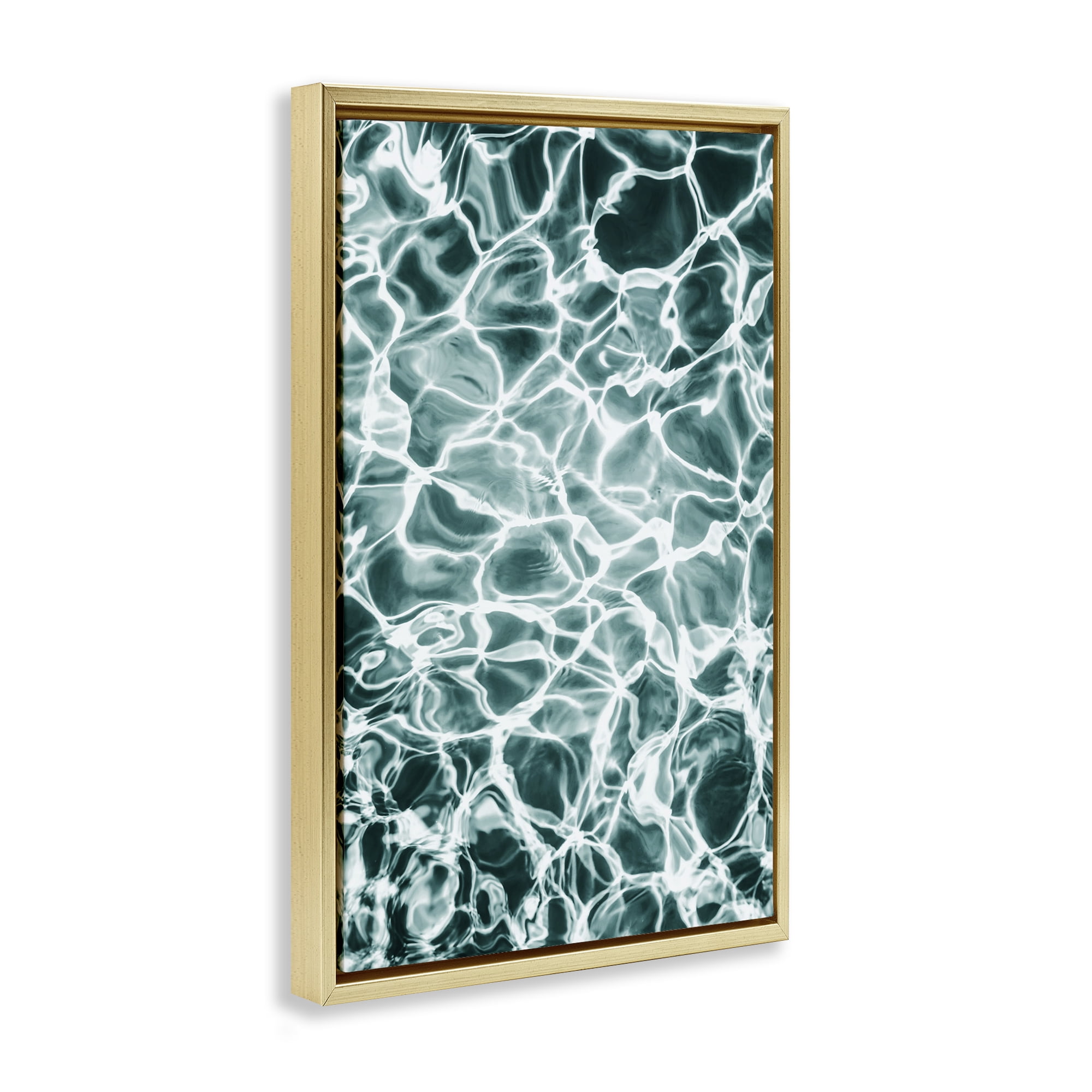 Stupell Industries Aqua Ripple Pattern Coastal Painting Gold Floater Framed Canvas Art Print Wall Art, 17 x 25