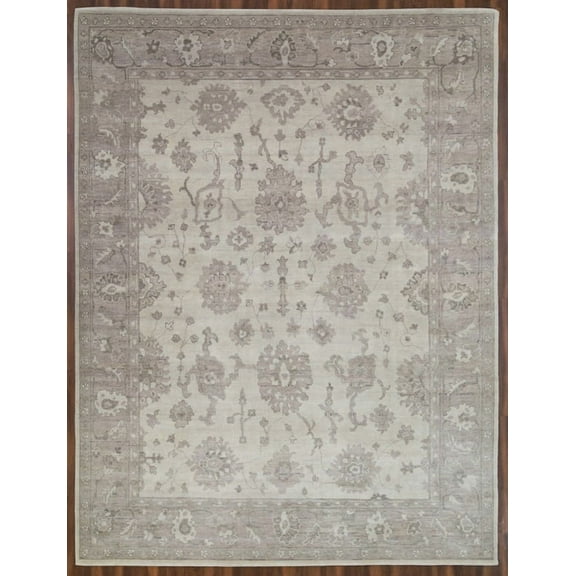 New Oushak Handmade Ivory and Sand Woolen Area Rug