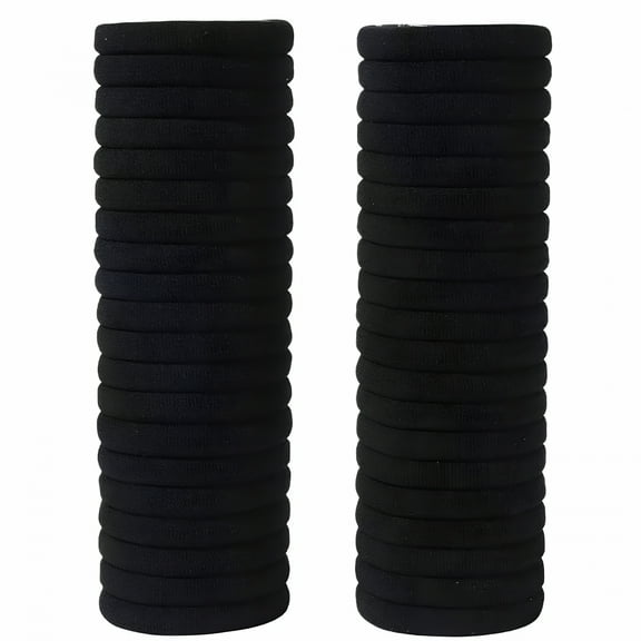VANIDO 50Pcs Black Thick Seamless Bands Elastic Ties Soft Ponytail Holders For Women Girls Rubber Bands Hair Ties