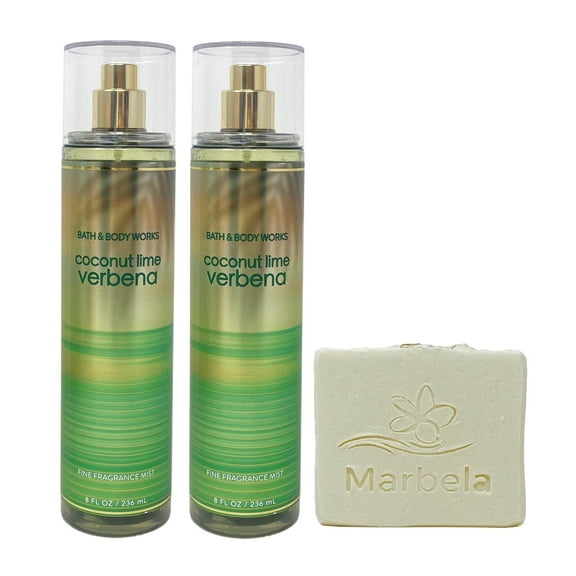 Bath & Body Works Coconut Lime Verbena 2 Pack Fine Fragrance Mist Bundle with a Natural Oats Bar Soap - Full Size