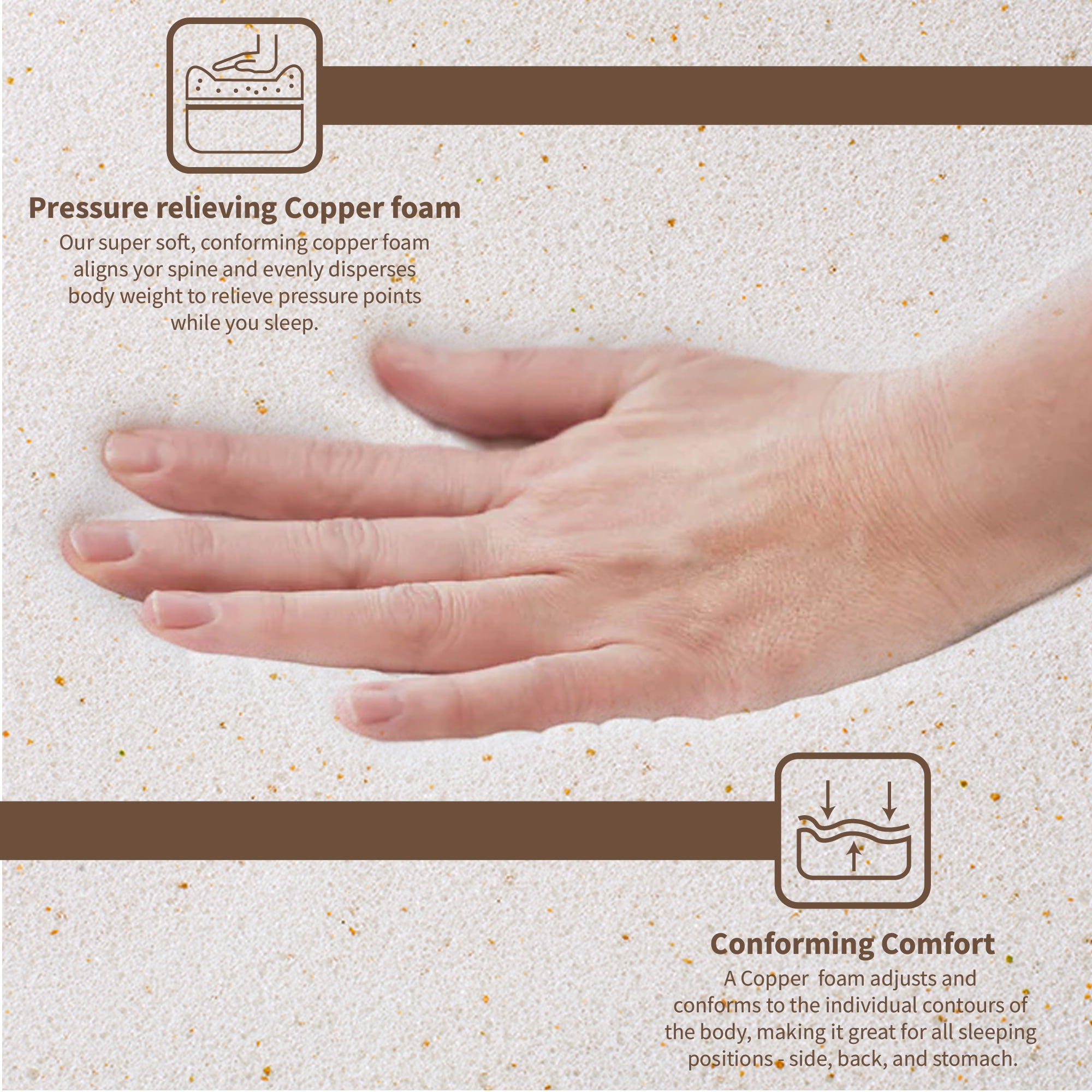 Continental Sleep, 1" Memory Foam Mattress Topper, Full-Copper-Infused