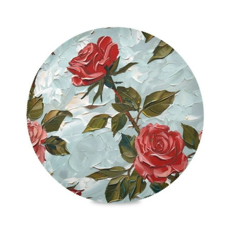 

Round Plate Mat 15.4x15.4 Inchesx6 Placemat Table Mat Kitchen Mat Coffee Mat Fabric Thick Strong Wear-Resistant Heat Resistance Oil Painting Rose
