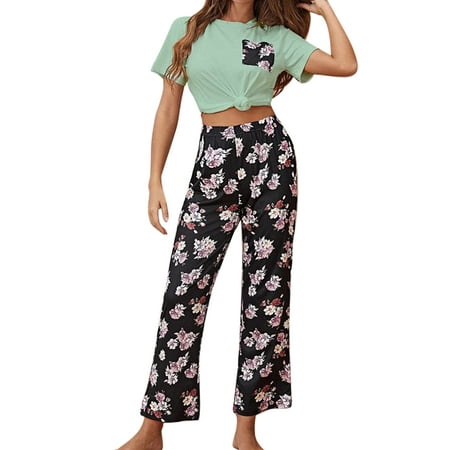 

Bomotoo Ladies Sleepwear Elastic Waist Nightwear Top And Pant Loungewear Baggy Pajamas Sets Sleep Lounge Set Green L