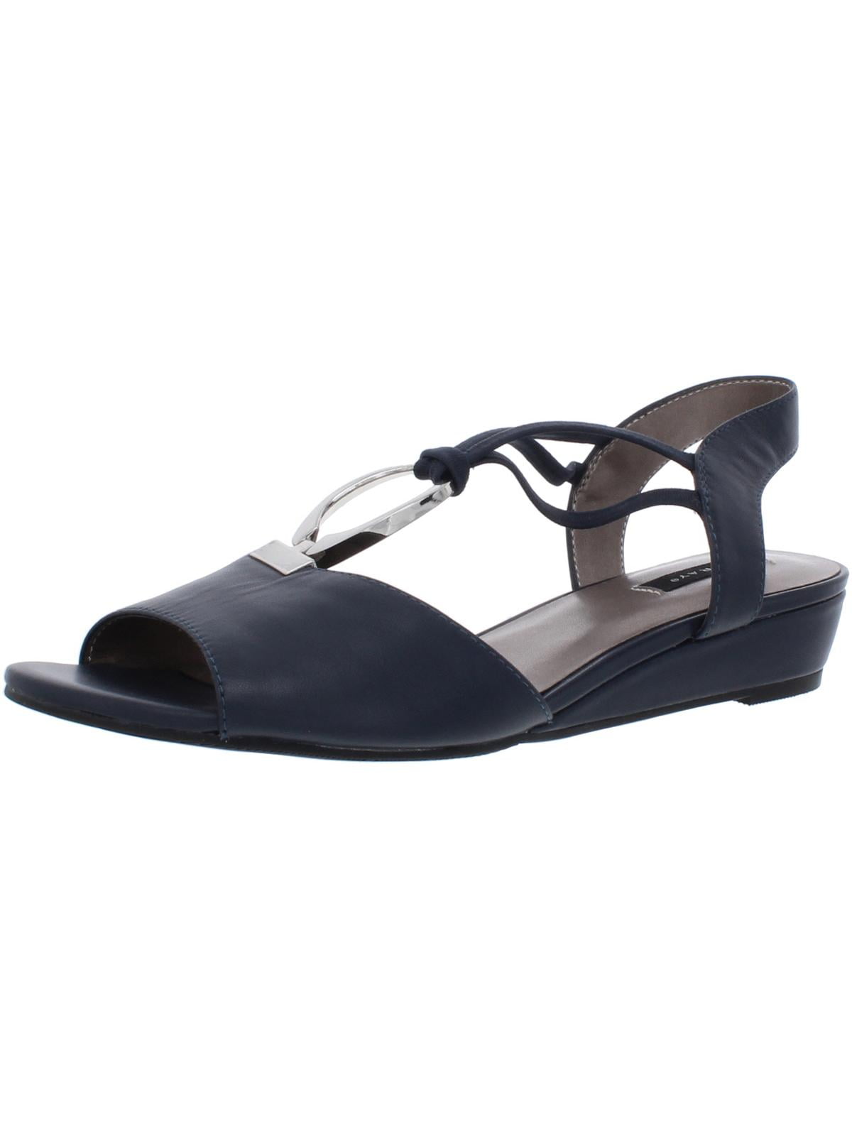 navy leather wedge sandals