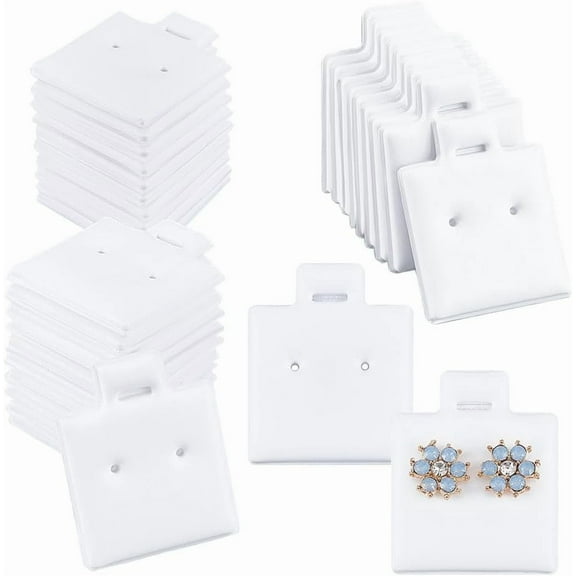 100 Pcs Earring Display Cards PVC Jewelry Hanging Display Cards Puff Earring Cards Earring Holder Cards with Paper Packaging Box for Earrings Jewelry Display White 1.2x1Inch White