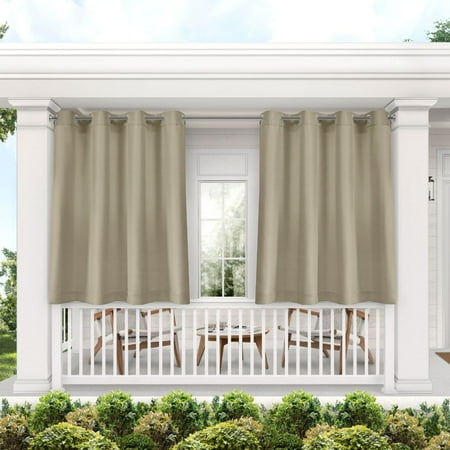 Set of 2 (132&#34;x54&#34;) Indoor/Outdoor Solid Cabana Grommet Top Curtain Panels Taupe - Exclusive Home