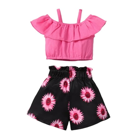 

Baby Girl Outfits Summer Solid Color One Shoulder Sleeveless Tops and Shorts 2Pc Suit Baby Boy Outfit Set