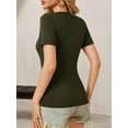 thumbnail image 3 of Summer Short Sleeved Deep V-neck Solid Color Women Slim Fit T-shirt, 3 of 6