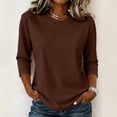 thumbnail image 2 of Nestiefly 3/4 Length Sleeve Womens Tops Dressy Casual Crew Neck T Shirts Loose Fit Three Quarter Sleeve Tops Woman Brown M, 2 of 7