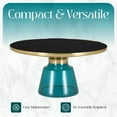 thumbnail image 3 of LeisureMod 30" Round Coffee Table with Glass Top and Brushed Gold Iron Rim Tempered Glass Pedestal Base No Assembly for Modern Home, Living Room Tully Collection in Blue/Black, 3 of 17