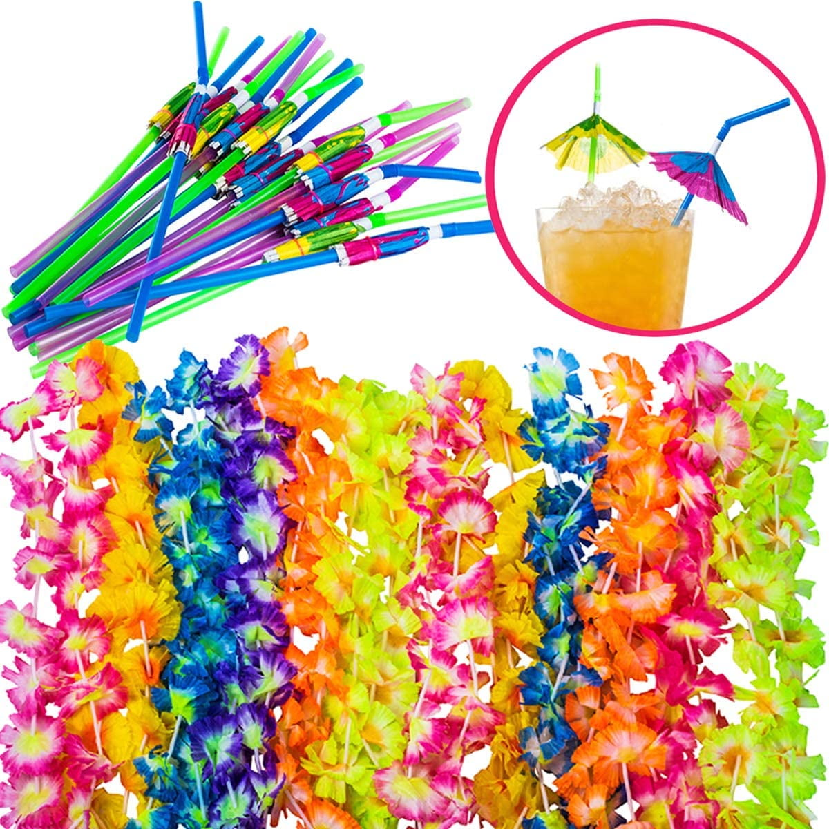Hawaiian party favors for luau - 36 pc. - 12 lei necklaces and 24