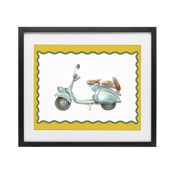 Stupell Industries Eclectic Blue Vespa with Yellow Border Black Framed Print Under Glass, 16 x 13, by Lanie Loreth