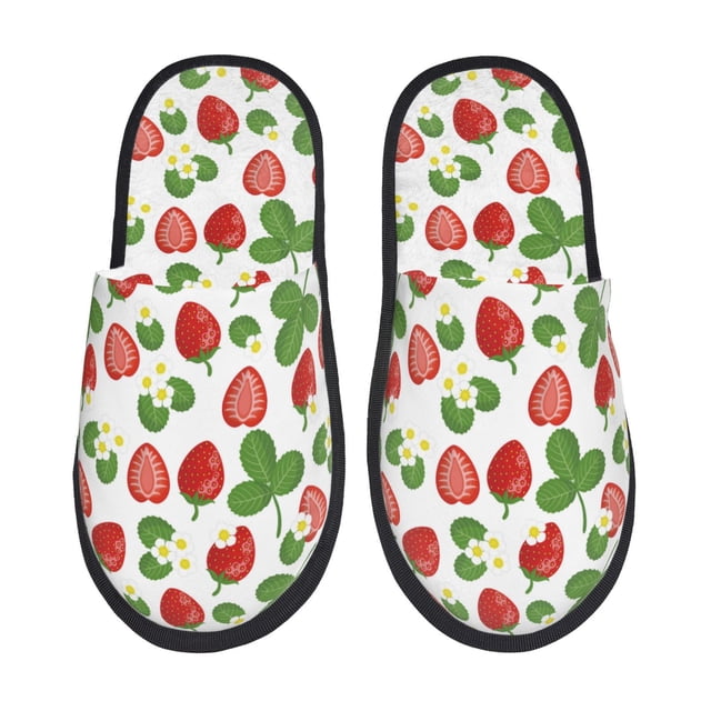 Fotbe Strawberry Pantuflas Peludas para Mujer con Estampado, Zapatillas de Peluche, Zapatos de Invierno para Casa, Uso Interior y Exterior-Large