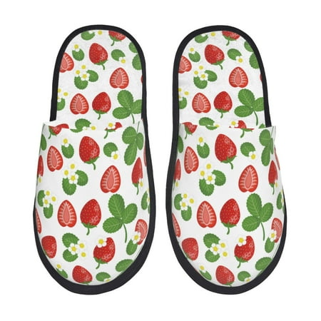 Balery Strawberry Slient Indoor Furry Fleece Comfort House Shoes Soft Non-Slip Home Shoes Cotton slippers House Slippers-- Medium