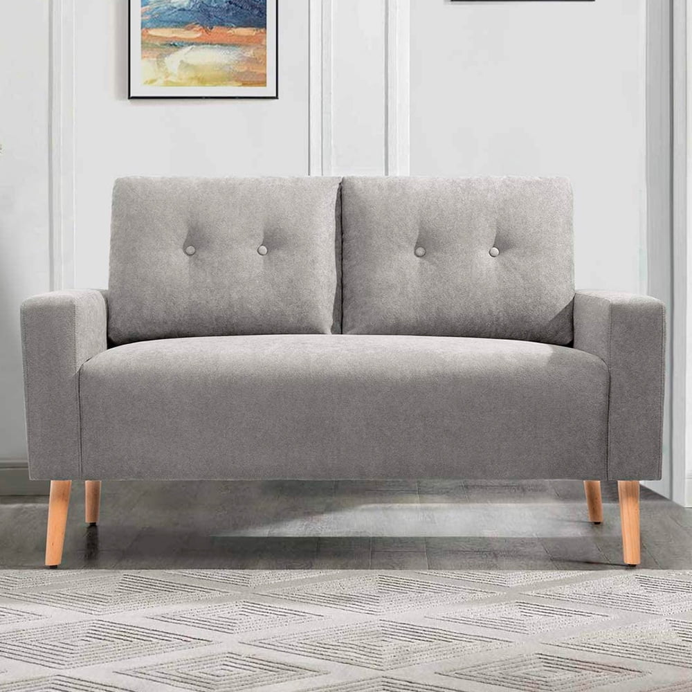 Lacoo Mid-Century Loveseat Button Tufted 2 Seater Sofa, Gray Fabric