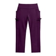thumbnail image 4 of NinXxx Women's Plus Size Pleated Waist Wide Leg Cropped Yoga Pants Dark Purple XXL, 4 of 4