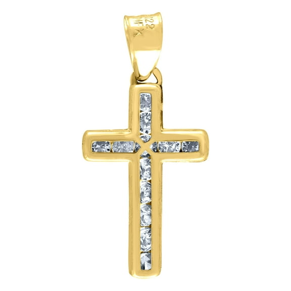 14k Yellow Gold Unisex Cubic-zirconia Cross Religious Charm Pendant Pendant Necklace for Men Women
